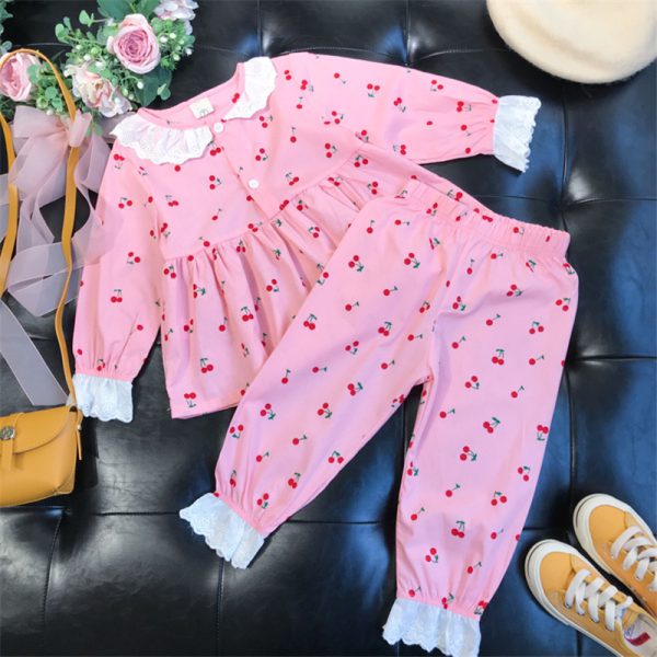 Kids Girls Summer Pajamas Children Sleepwear Baby Pajamas Sets Girls Flower Lace Cotton Nightwear Clothes Kids Clothing 2-7Y - Image 7