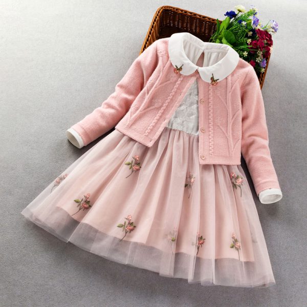 Elegant Girls clothing set new spring autumn Kids princess coat+dress 2Pcs suit for girl party children clothes - Image 3