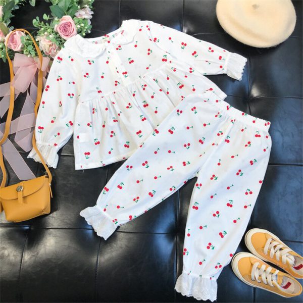 Kids Girls Summer Pajamas Children Sleepwear Baby Pajamas Sets Girls Flower Lace Cotton Nightwear Clothes Kids Clothing 2-7Y - Image 3