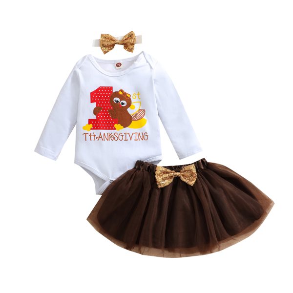 Children Clothing Set For Girls Toddler Infant Turkey Thanksgiving Day Romper Tops+skirt+headband Sets Baby Girl Clothing Ropa - Image 2